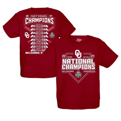 Oklahoma Sooners Blue 84 Youth 2021 NCAA Softball Women's College World Series Champions Schedule T-Shirt - Crimson