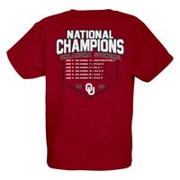 Youth Blue 84 Crimson Oklahoma Sooners 2022 NCAA Softball Women's College World Series Champions Base Path Schedule T-Shirt