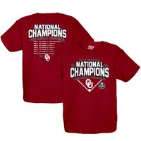 Youth Blue 84 Crimson Oklahoma Sooners 2022 NCAA Softball Women's College World Series Champions Base Path Schedule T-Shirt