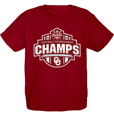 T-shirt bleu 84 Crimson des Sooners de l'Oklahoma pour jeunes, champions du tournoi softball la conférence SEC 2025, vestiaire