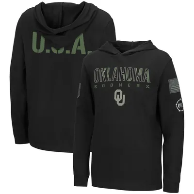 Oklahoma Sooners Colosseum Youth OHT Military Appreciation Tango Long Sleeve Hoodie T-Shirt - Black