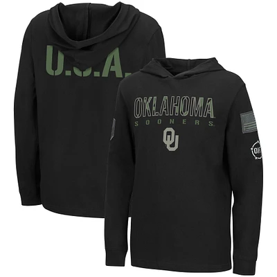 Youth Colosseum Black Oklahoma Sooners OHT Military Appreciation Tango Long Sleeve Hoodie T-Shirt