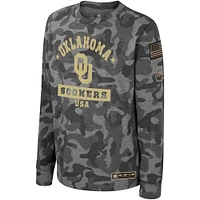 T-shirt à manches longues pour jeunes Colosseum Camo Oklahoma Sooners OHT Appréciation militaire Dark Star