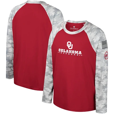 Colosseum Crimson/Camo Oklahoma Sooners OHT Appréciation militaire Dark Star Raglan T-shirt à manches longues