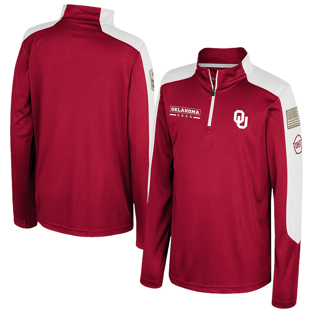 Youth Colosseum  Crimson Oklahoma Sooners OHT Military Appreciation Cyclone Quarter-Zip Windshirt