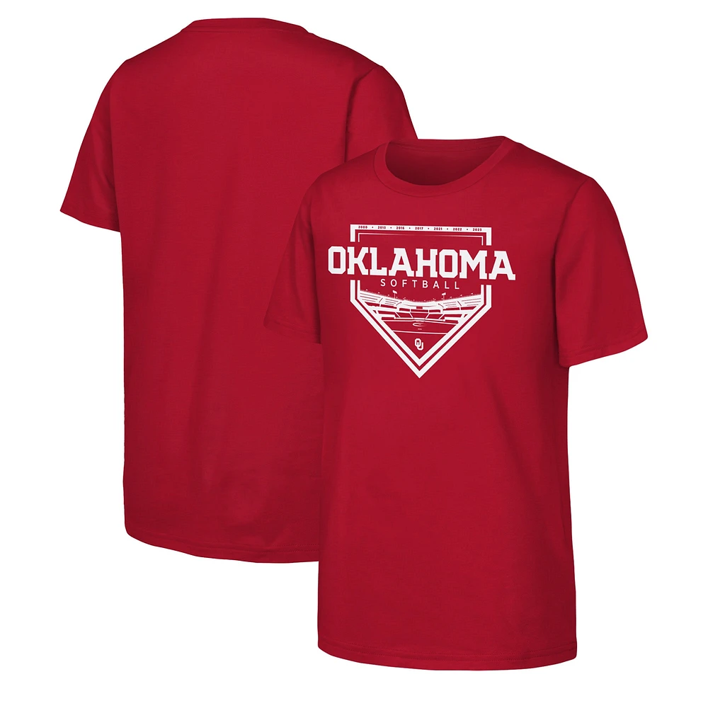 T-shirt de softball cramoisi pour jeunes Oklahoma Sooners