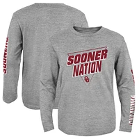 T-shirt à manches longues pour jeunes Oklahoma Sooners 2-Hit For My Team gris chiné