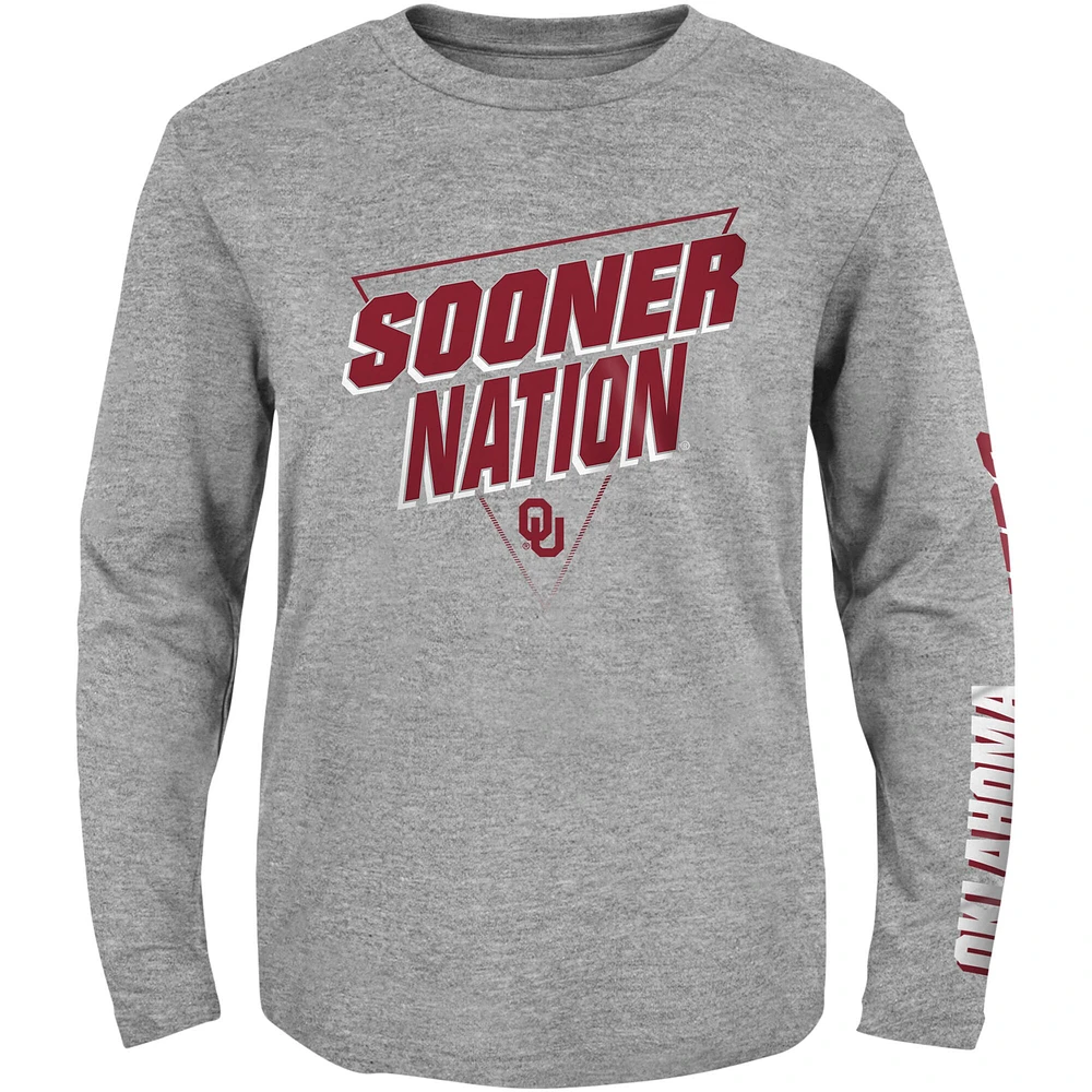 T-shirt à manches longues pour jeunes Oklahoma Sooners 2-Hit For My Team gris chiné