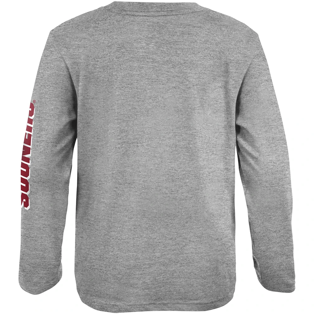 Youth Heather Gray Oklahoma Sooners 2-Hit For My Team Long Sleeve T-Shirt