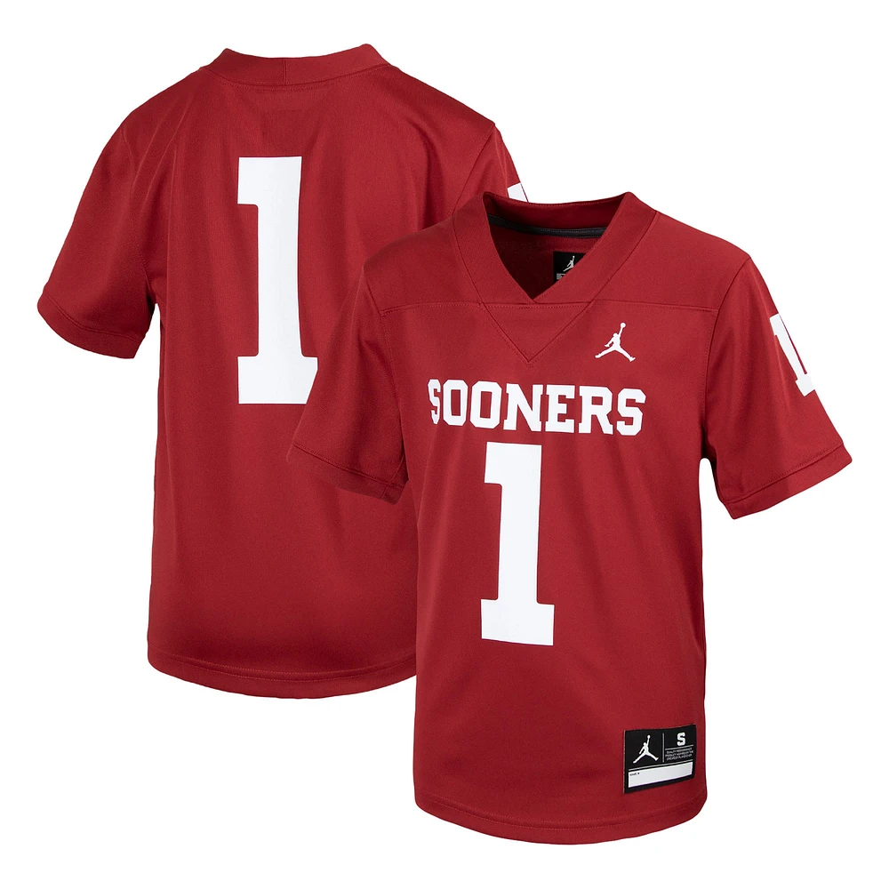 Jordan Brand #1 Crimson Oklahoma Sooners 1ère Division Blindée Old Ironsides Maillot de Football Intouchable pour Jeunes