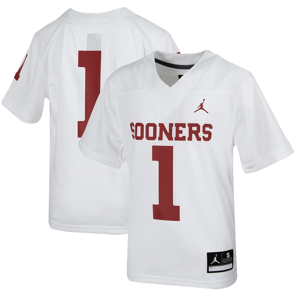 Maillot de football Jordan Brand #1 blanc Oklahoma Sooners Intouchable pour jeune