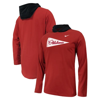 T-shirt à capuche manches longues Nike Crimson Oklahoma Sooners Sideline Performance pour jeune