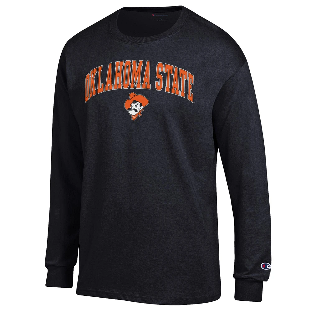 T-shirt à manches longues avec logo Arch Over Champion Black Oklahoma State Cowboys pour homme