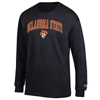 T-shirt à manches longues avec logo Arch Over Champion Black Oklahoma State Cowboys pour homme