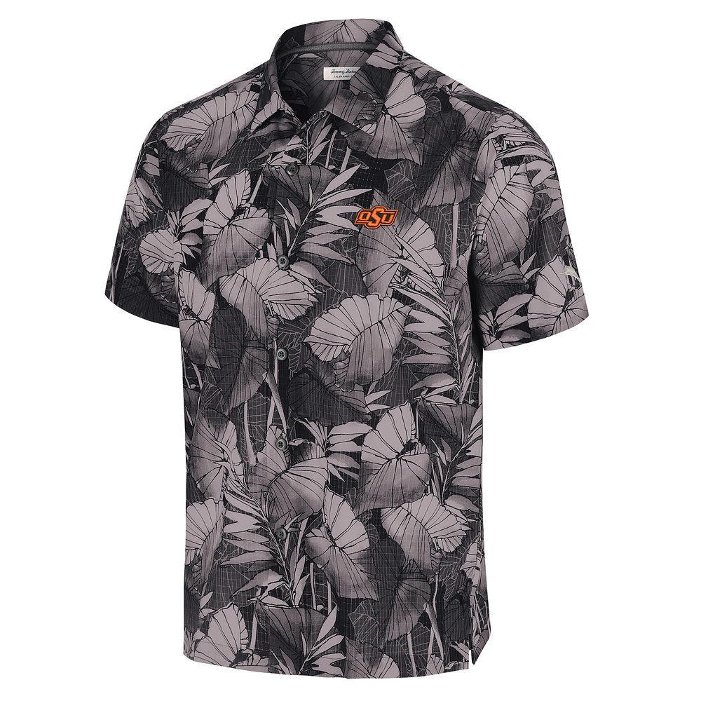 Men's Tommy Bahama  Black Oklahoma State Cowboys Coast Nuevo Fronds Camp Button-Up Top