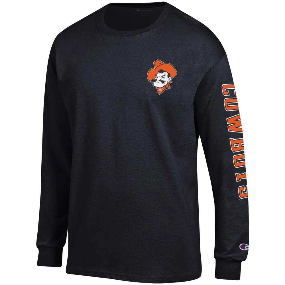 Men's Champion Black Oklahoma State Cowboys Team Stack Long Sleeve T-Shirt