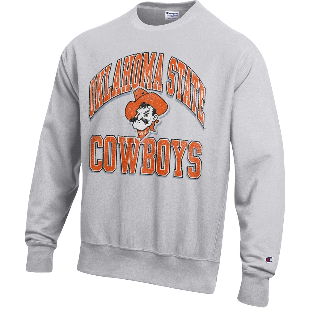 Men's Champion Heather Gray Oklahoma State Cowboys Vault Late Night Reverse Weave Pullover Sweatshirt