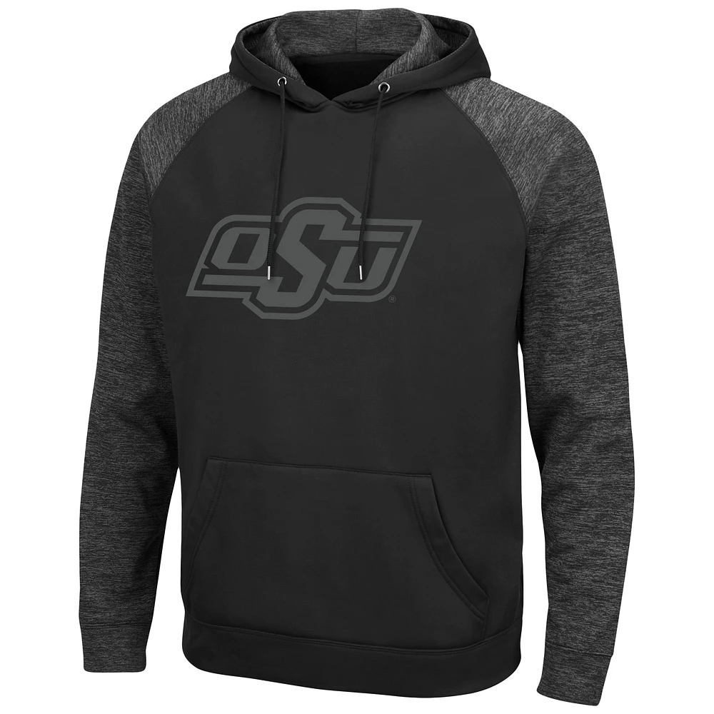 Men's Colosseum Black Oklahoma State Cowboys Blackout 3.0 Tonal Raglan Pullover Hoodie