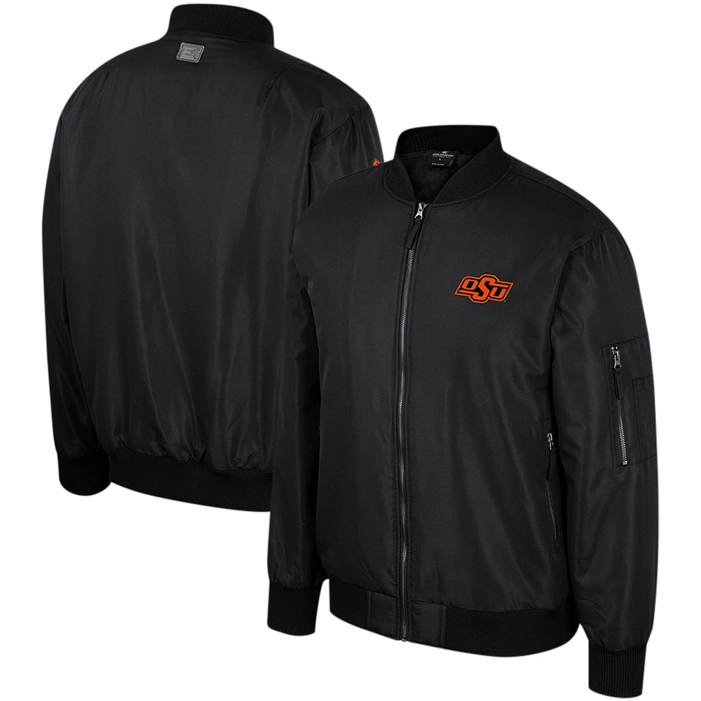 Blouson aviateur entièrement zippé Colosseum noir pour hommes des Oklahoma State Cowboys