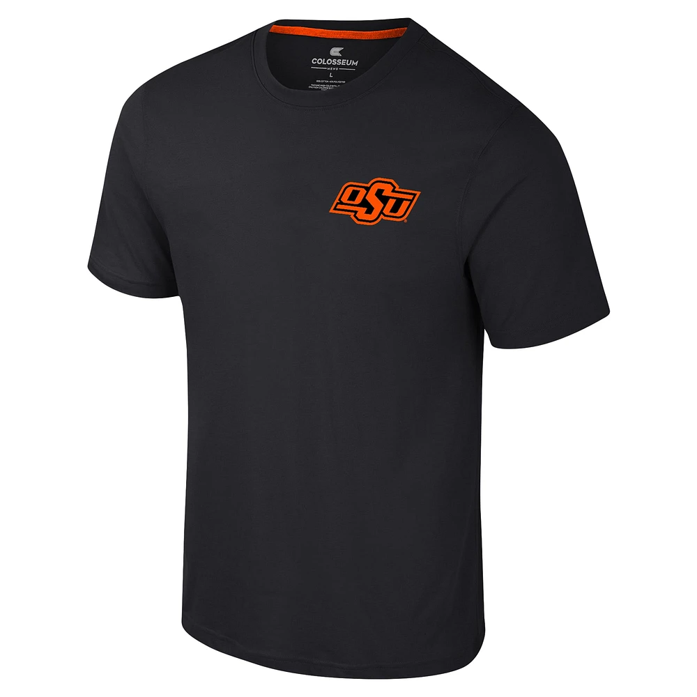 T-shirt Colosseum Black Oklahoma State Cowboys Logo Lockup 2-Hit Active Blend pour hommes