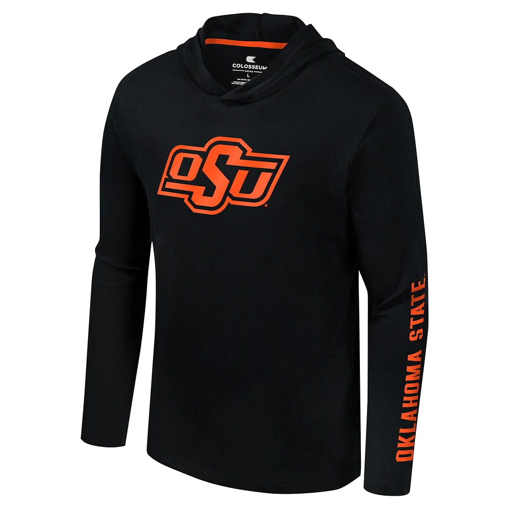 T-shirt à capuche manches longues avec logo Colosseum Black Oklahoma State Cowboys Lockup Active Blend pour hommes