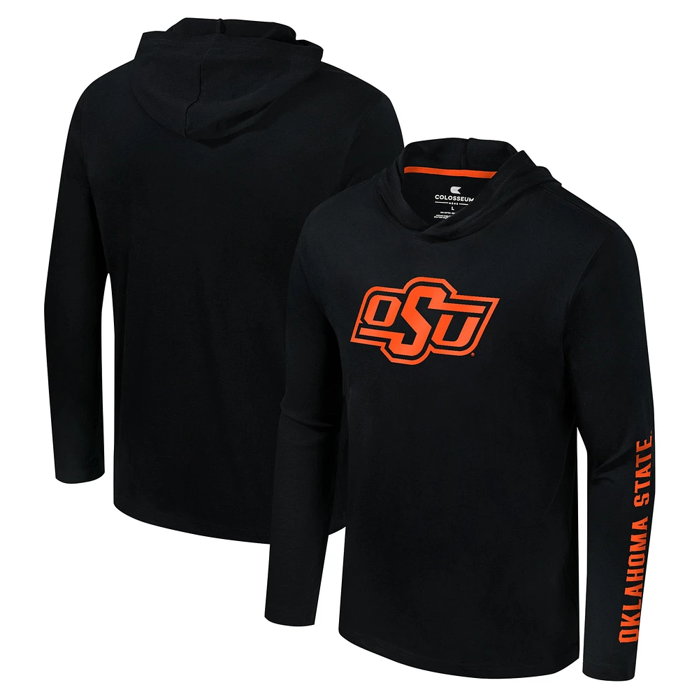 T-shirt à capuche manches longues avec logo Colosseum Black Oklahoma State Cowboys Lockup Active Blend pour hommes