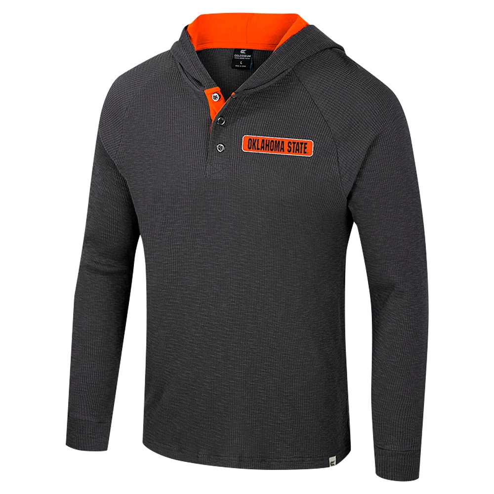 Men's Colosseum  Charcoal Oklahoma State Cowboys Dujour Ralgan Long Sleeve Henley Hoodie T-Shirt