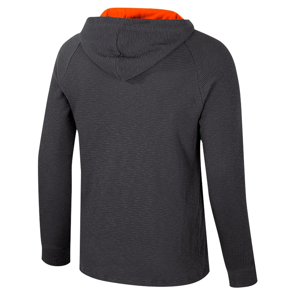 Men's Colosseum  Charcoal Oklahoma State Cowboys Dujour Ralgan Long Sleeve Henley Hoodie T-Shirt