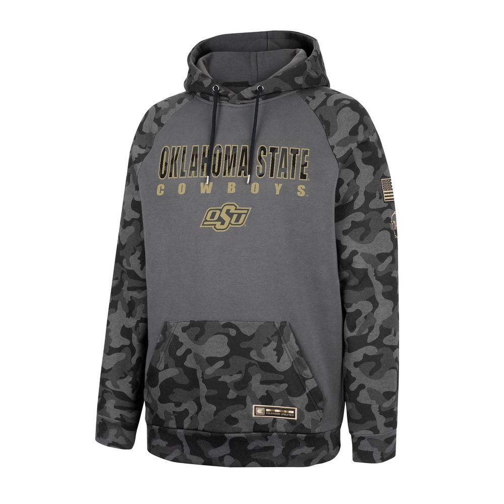 Men's Colosseum Charcoal Oklahoma State Cowboys OHT Military Appreciation Camo Stack Raglan Pullover Hoodie