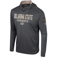 T-shirt à capuche manches longues pour hommes Colosseum Charcoal Oklahoma State Cowboys OHT Military Appréciation