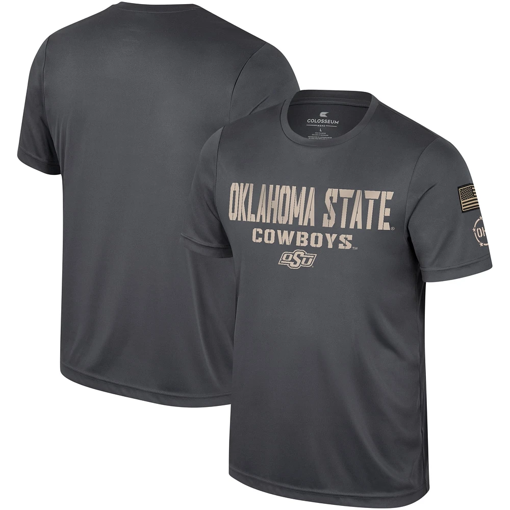 T-shirt d'appréciation militaire Colosseum Charcoal Oklahoma State Cowboys OHT pour hommes