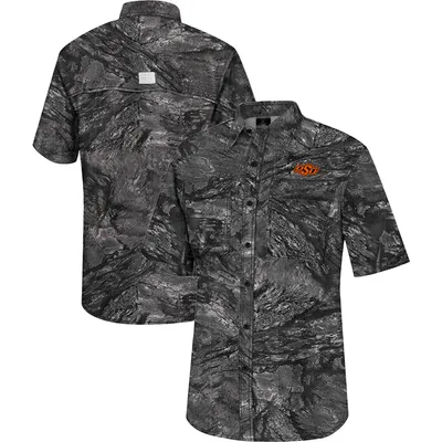 Colosseum Charcoal Oklahoma State Cowboys Realtree Aspect Charter Chemise de pêche à boutons complets pour homme