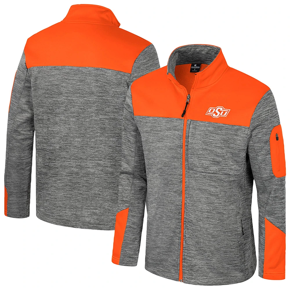 Veste zippée intégrale pour homme Colosseum gris/orange Oklahoma State Cowboys