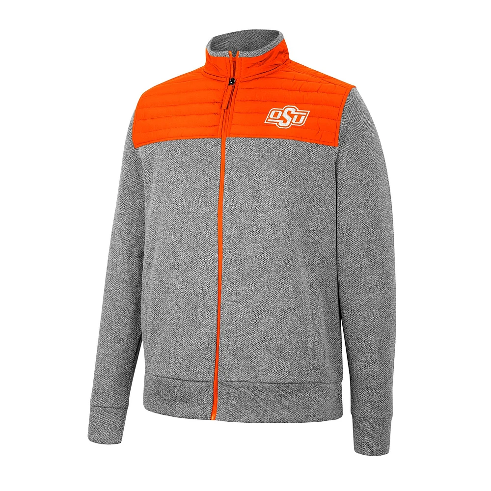 Veste à chevrons pour homme Colosseum Gray/Orange Oklahoma State Cowboys Putter Full-Zip