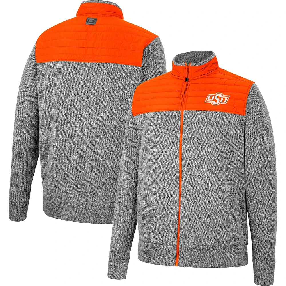 Veste à chevrons pour homme Colosseum Gray/Orange Oklahoma State Cowboys Putter Full-Zip