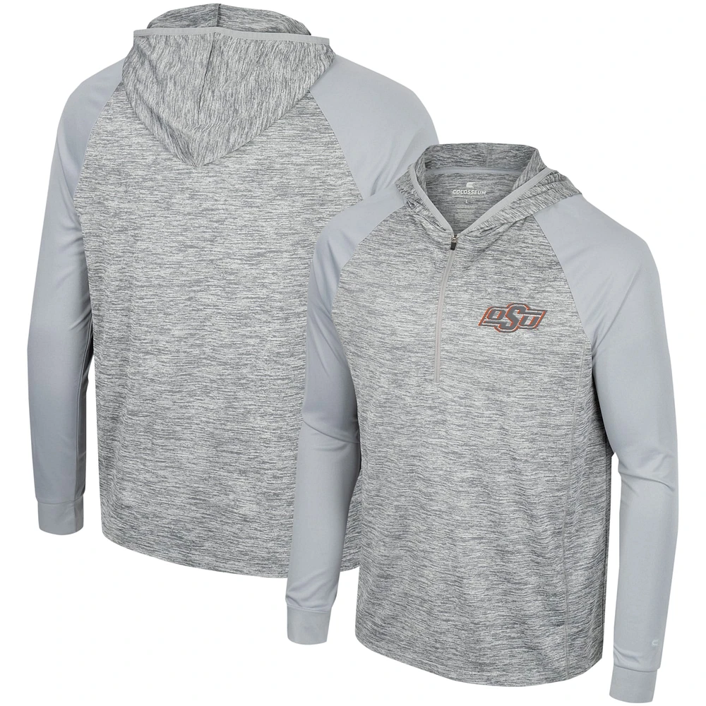 Colosseum Grey Oklahoma State Cowboys Cybernetic Raglan Quarter-Zip Hooded Top