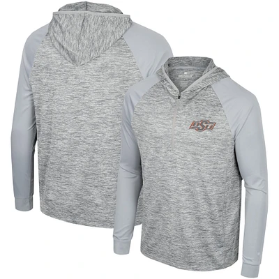 Men's Colosseum Gray Oklahoma State Cowboys Cybernetic Raglan Quarter-Zip Hooded Top