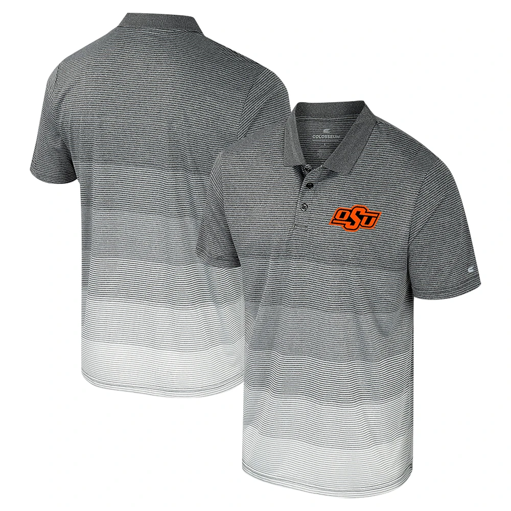 Polo rayé en maille gris Colosseum pour homme des Cowboys de l'Oklahoma State