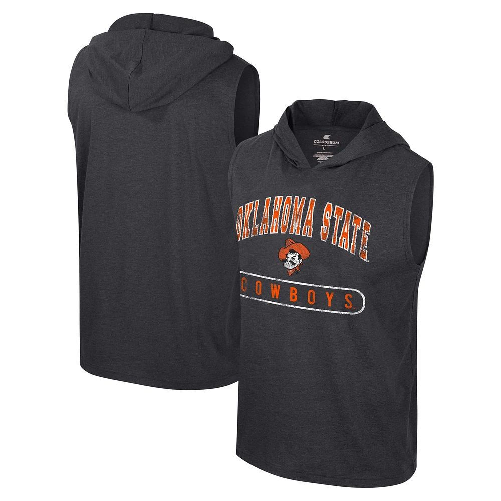 Men's Colosseum Heather Black Oklahoma State Cowboys Varsity Sleeveless Hoodie Tank Top