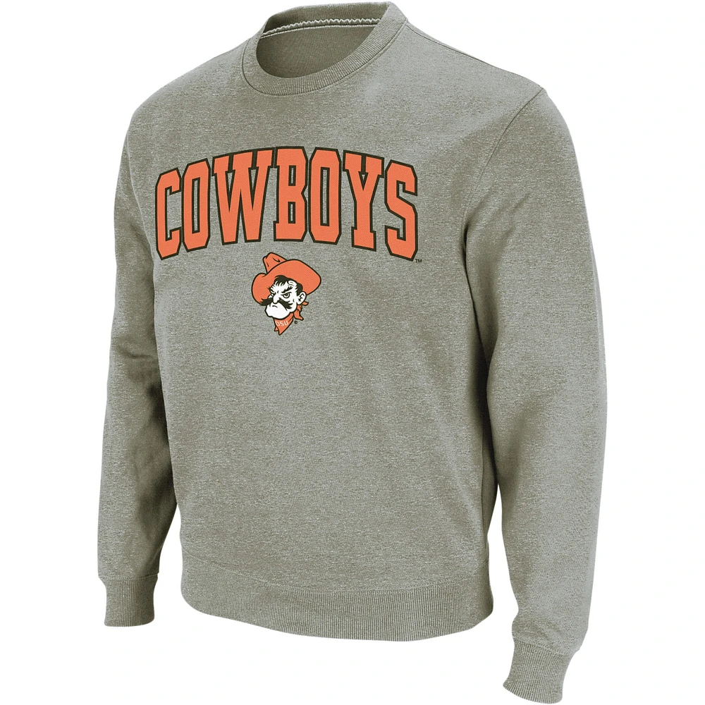 Men's Colosseum Heather Gray Oklahoma State Cowboys Arch & Logo Crew Neck Sweatshirt