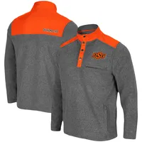 Men's Colosseum Heathered Charcoal/Orange Oklahoma State Cowboys Huff Snap Pullover