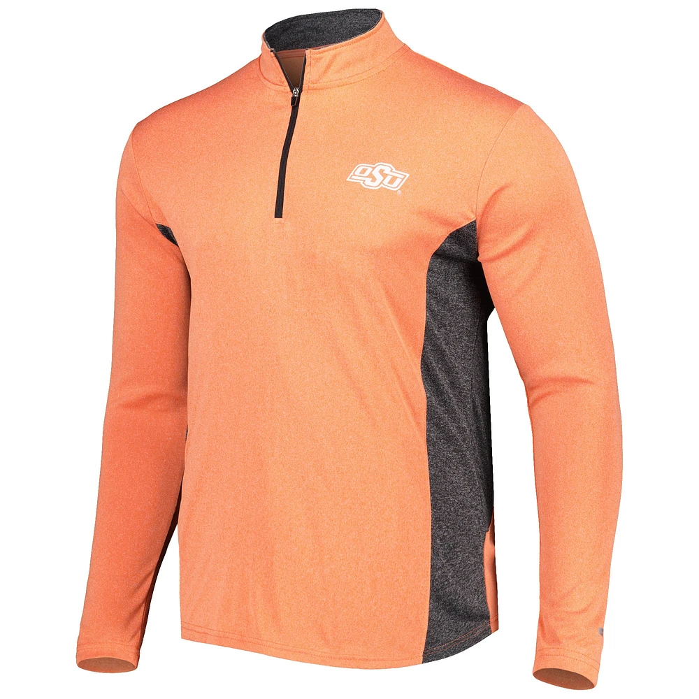 Men's Colosseum Heathered Heather Orange Oklahoma State Cowboys Audible Lightweight Windshirt Quarter-Zip Pullover