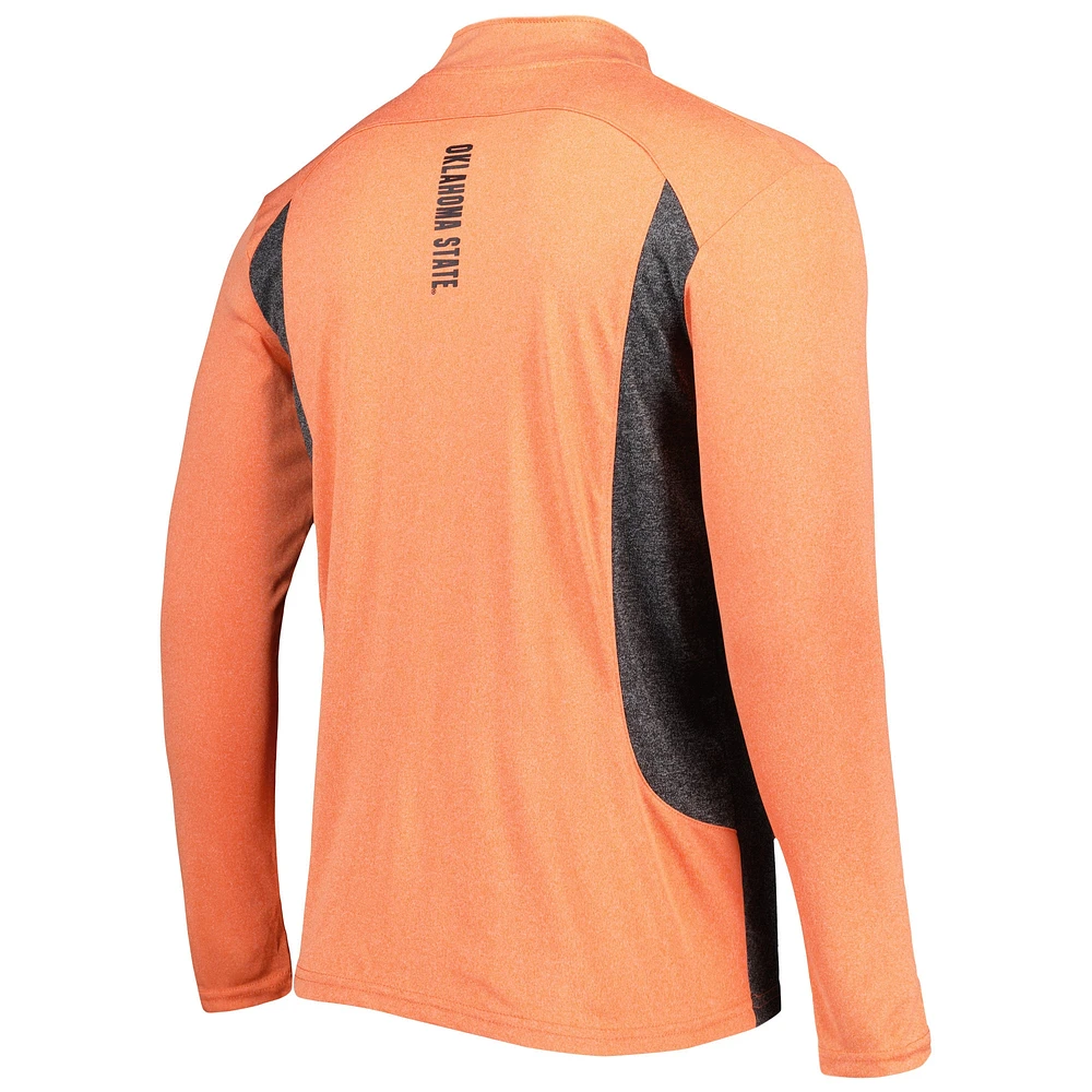 Men's Colosseum Heathered Heather Orange Oklahoma State Cowboys Audible Lightweight Windshirt Quarter-Zip Pullover