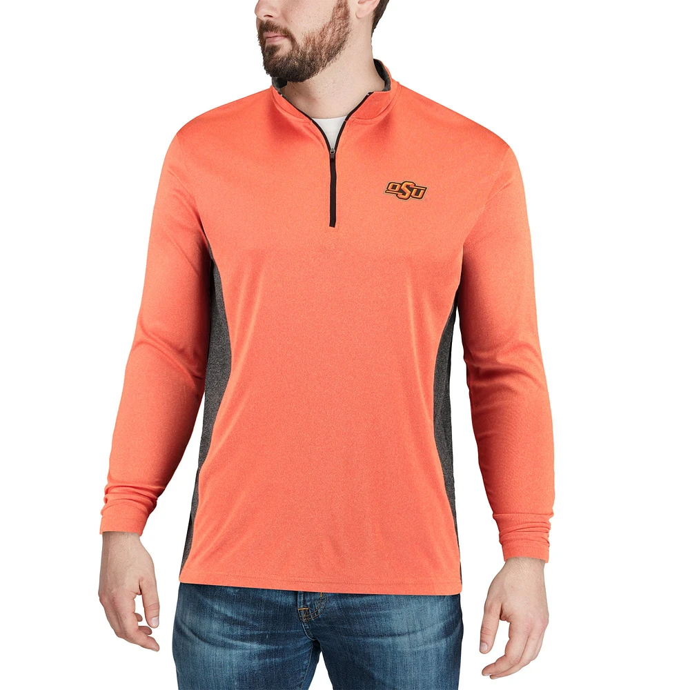 Men's Colosseum Heathered Heather Orange Oklahoma State Cowboys Audible Lightweight Windshirt Quarter-Zip Pullover