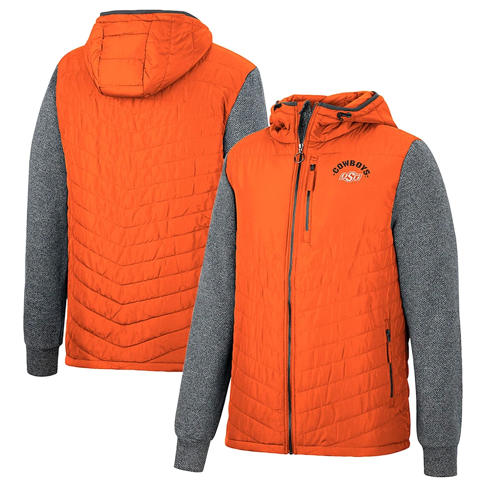 Men's Colosseum Orange/Charcoal Oklahoma State Cowboys Course Herringbone Full-Zip Hoodie