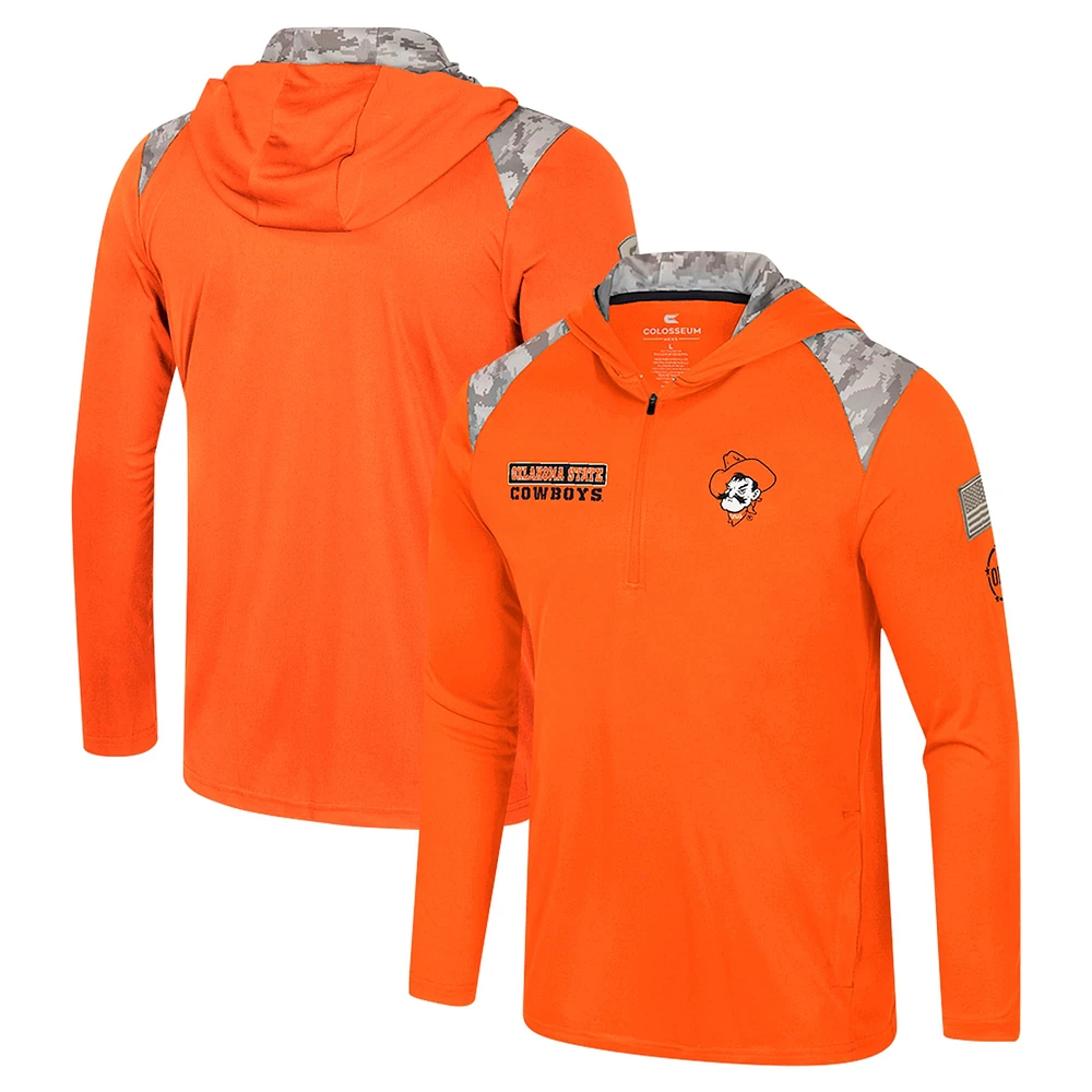 Veste à capuche quart de zip orange Colosseum pour homme des Cowboys l'Oklahoma State OHT Military Appreciation