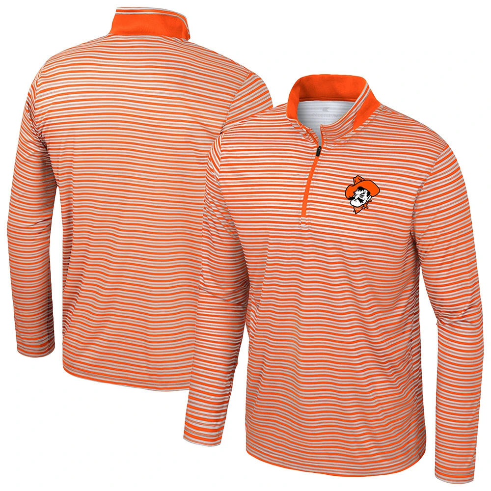 Men's Colosseum Orange Oklahoma State Cowboys Striped Quarter-Zip Top