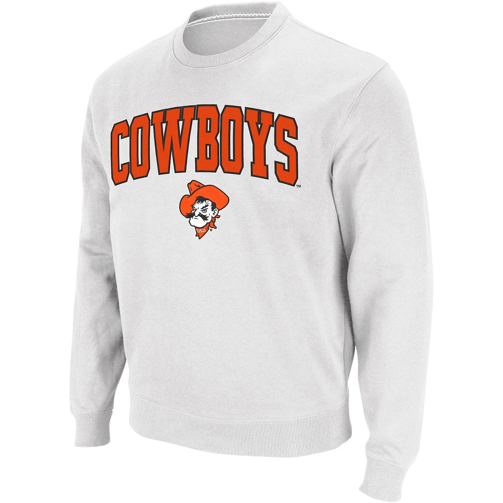 Men's Colosseum White Oklahoma State Cowboys Arch & Logo Crew Neck Sweatshirt