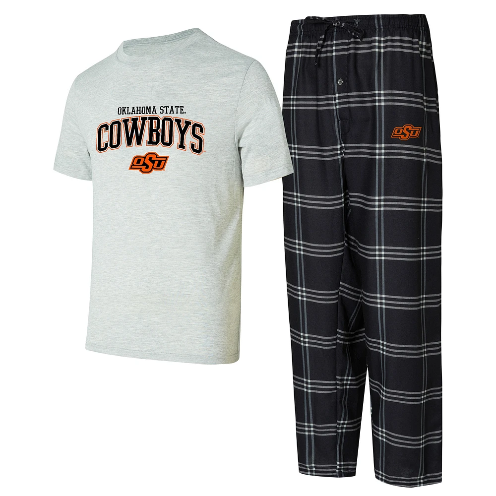 Ensemble de nuit pour homme Concepts Sport noir/gris avec t-shirt et pantalon Oklahoma State Cowboys