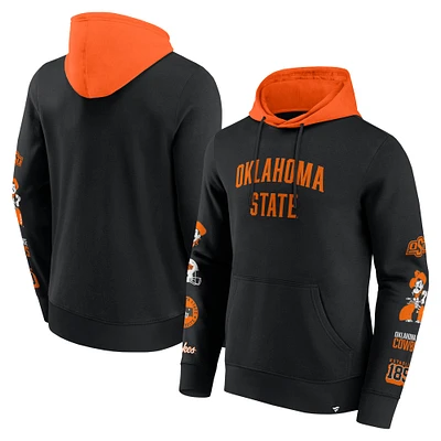 Men's Fanatics  Black/Orange Oklahoma State Cowboys Color Block Badge Fleece Pullover Hoodie